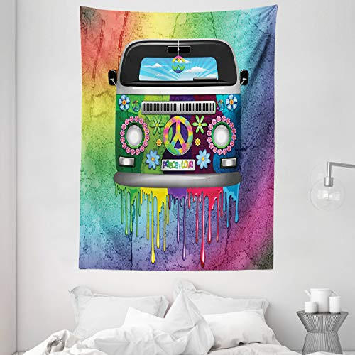 Ambesonne Groovy Tapestry, Old Style Hippie Van Dripping Rainbow Paint Mid 60s Youth Revolution Movement Theme, Wall Hanging for Bedroom Living Room Dorm Decor, 60" X 80", Magenta