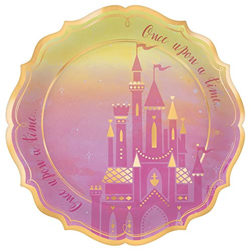Amscan"Disney Princess" Pink and Metallic Gold Shaped Party Paper Plates 10.5", 8 Ct. (5972357)