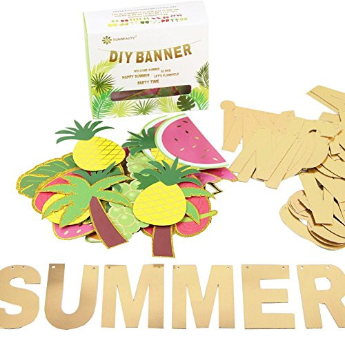 SUNBEAUTY Customizable Letters Summer Banner Fruit Party DIY Banner for Luau Tiki Party Tropical Hawaiian Festival Favors Photo Backdrop Window Decor (Summer Banner)