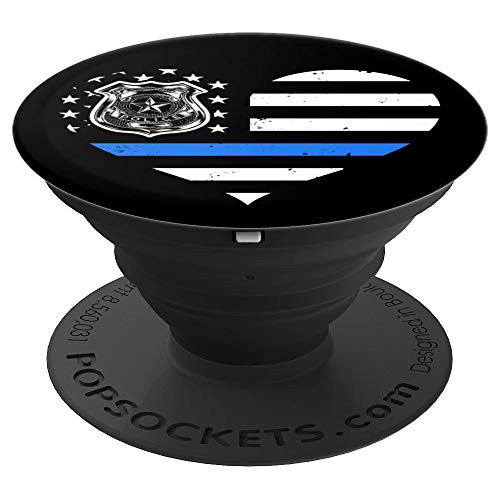 Thin Blue Line USA Flag Heart Police Officer PopSockets Grip and Stand for Phones and Tablets