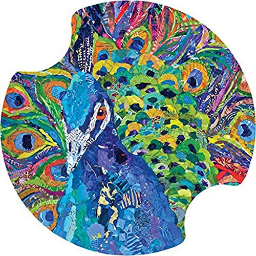 Thirstystone Carster Cacophony of Color Peacock Print Car Cup Holder Coaster, 2-Pack, 2.25"