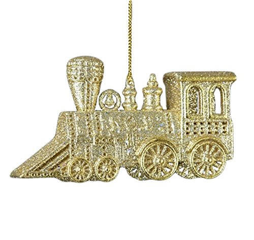 Kurt S. Adler YAMJ4797 Plastic Platinum and Glitter Train Ornament, 5", Champagne