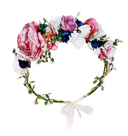DDazzling Flower Crown Wreath Floral Headband Maternity Photos Bridal Wedding Headpiece Flower Girl Crown (Blue Ivory Pink Purple)