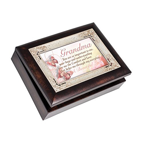 Cottage Garden Grandma Beautiful Love Dark Wood Finish Jewelry Music Box Plays Tune Wind Beneath My Wings