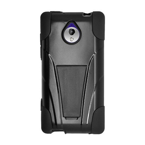 Amzer Double Layer Hybrid Case Cover with Kickstand for HTC 8XT - Retail Packaging - Black/Black