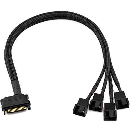 CRJ 15-Pin Male SATA to 4 Fan 12V Sleeved Power Adapter Cable CRJ 15-Pin Male SATA to 4 Fan 12V Sleeved Power Adapter Cable