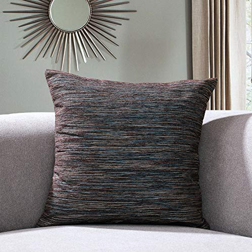 Sunlit Decorative Throw Pillow Case Cushion Covers, Modern Accent Square Pillow Case Cover, 18" x 18", Dark Blue Stripes Linen Throw Pillow Case for Sofa Couch Chair Bedroom, Dark Blue