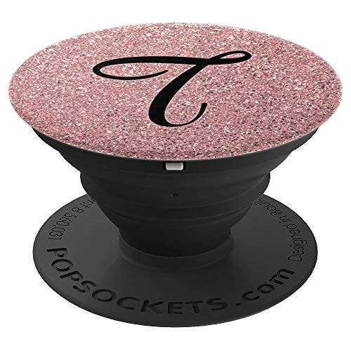 Matte Rose Pink and Black Letter T Monogram PopSockets Grip and Stand for Phones and Tablets Matte Rose Pink and Black Letter T Monogram PopSockets Grip and Stand for Phones and Tablets