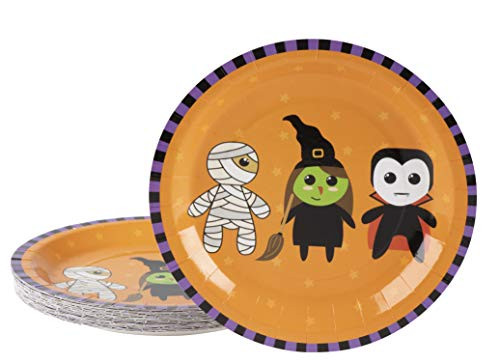 Disposable Plates - 80-Count Paper Plates, Halloween Party Supplies for Appetizer, Lunch, Dinner, and Dessert, Mummy, Witch and Vampire Design, 9 Inches Diameter