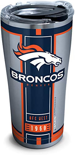 Tervis 1317729 NFL Denver Broncos Blitz Stainless Steel Insulated Tumbler with Clear and Black Hammer Lid, 20 oz, Silver