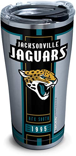 Tervis 1317730 NFL Jacksonville Jaguars Blitz Stainless Steel Insulated Tumbler with Clear and Black Hammer Lid, 20 oz, Silver