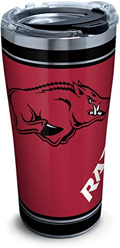 Tervis 1320431 Arkansas Razorbacks Campus Stainless Steel Insulated Tumbler with Clear and Black Hammer Lid, 20 oz, Silver