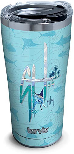 Tervis 1352424 Guy Harvey - Signature Pattern Stainless Steel Insulated Tumbler with Clear and Black Hammer Lid, 20oz, Silver
