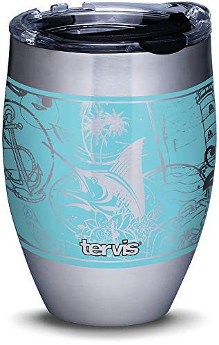 Tervis 1346916 Margaritaville - Stamp Pattern Stainless Steel Insulated Tumbler with Clear and Black Hammer Lid, 12oz, Silver