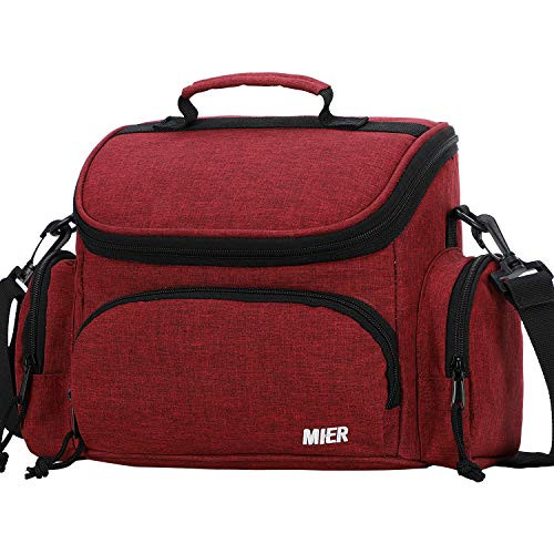 MIER Insulated Lunch Box Bags Soft Cooler Tote for Women Girls, Leakproof Lunch Bag with Shoulder Strap, 9 Can, Dark Red