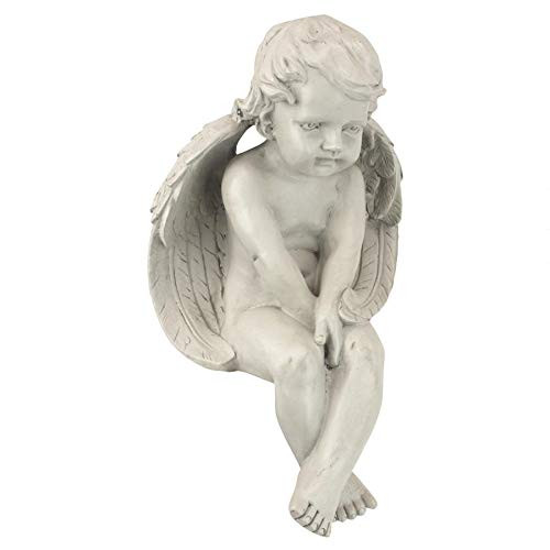 Design Toscano Angel of Meditation Shelf Sitting Statue, 13 Inch, Polyresin, Antique Stone