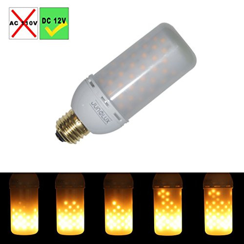 JUNOLUX 12VDC (NOT FOR 110V) Decorative LED Fire Flame Bulb Burning Light Fire Effect DC12V 4W For Solar System Emergency Outdoor Decoration,Pack of 1 (Downward)