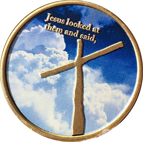 With God All Things Are Possible Cross In My Pocket Sky Clouds Bronze Color Medallion Token