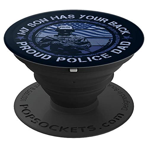 Proud Police Dad, Thin Blue Line Law Enforcement Family PopSockets Grip and Stand for Phones and Tablets