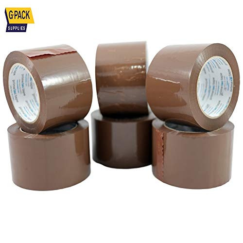 Primetac Packing Tape Tan 3 inch x 110 Yards, Carton Sealing Tape Refill Brown 1.88 mil Thick, 330 Feet, Heavy Duty Tape 06 Rolls 100 MTS