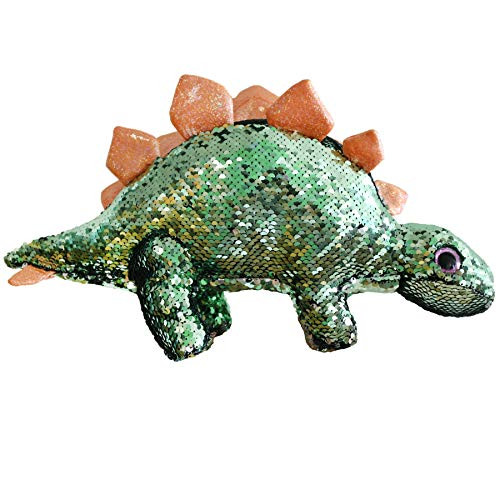 Athoinsu Flip Sequin Stuffed Dinosaur Plush Toy Sparkle Stegosaurus with Reversible Glitter Sequins Birthday for Kids Toddlers, Green, 16