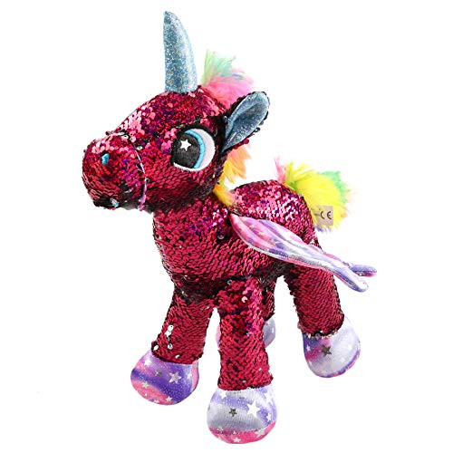 Athoinsu Flip Sequin Stuffed Unicorn Plush Toys with Reversible Glitter Sequins Sparkle Birthday for Girls Toddlers, Rose Red, 13