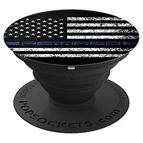 RETIRED Police Officer Thin Blue Line American Flag Police PopSockets Grip and Stand for Phones and Tablets