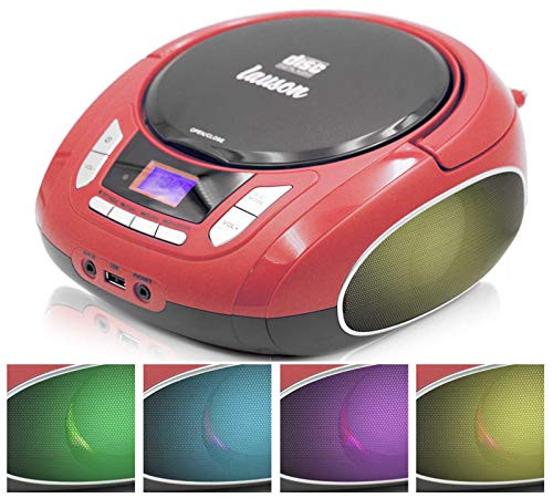 Lauson NXT562 Portable Cd Player | USB | Color Changing Light | Mp3 Player | Small Fm Radio | Cd Boombox with Headphone Jack | Cd Player for Kids | Red