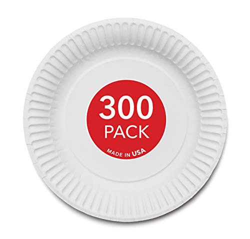 Stock Your Home 9-Inch Paper Plates Uncoated, Everyday Disposable Plates 9" Paper Plate Bulk, White, 300 Count