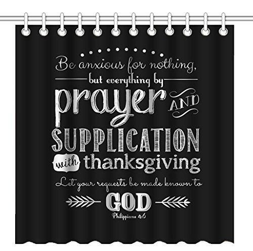Wknoon 72 x 72 Inch Shower Curtain with Hooks, Christian Bible Verses Scripture Quotes Philippians 4-6 Be Anxious for Nothing