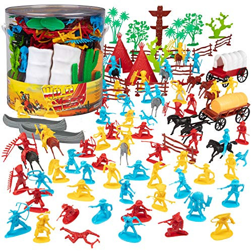 SCS Direct Wild Wild West Cowboys & Indians Toys Action Figure Playset - 108 Piecest of Cowboy and Indian Figures & Accessories - 26 Unique Sculpts