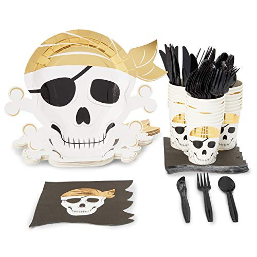 Pirate Party Supplies Party Pack, Includes Plates, Napkins, Cups, and Cutlery (Serves 24, 144 Pieces)