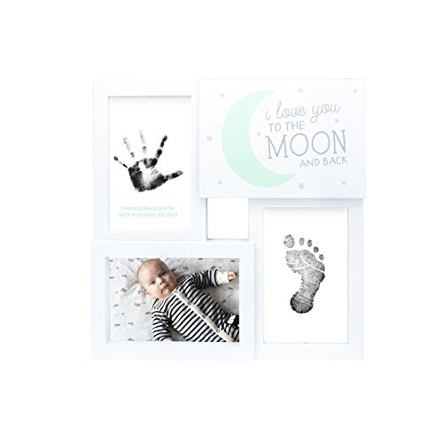 Tiny Ideas Baby Prints Collage Keepsake Frame with Included Ink Pad, Love You to The Moon and Back, Mint/White/Black