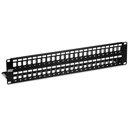 TRENDnet 48-Port Blank Keystone Shielded 2U HD Patch Panel, TC-KP48S, Cat6A, Cat6, Cat5e, Cat5, Recommended with TC-K06C6A Cat6A Keystone Jacks, 2U 19 Metal Rackmount Design, Cable Management Panel