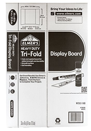 Elmers 730205 Project Board Display, Tri-Fold Board, 36 in.x48 in, White