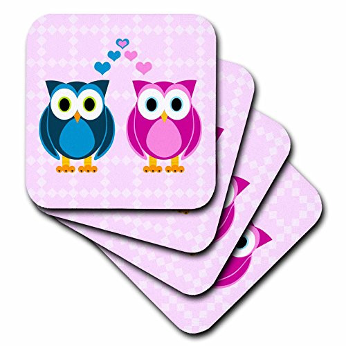 3dRose Janna Salak Designs True Love Owls Design Coaster, Soft, Set of 4