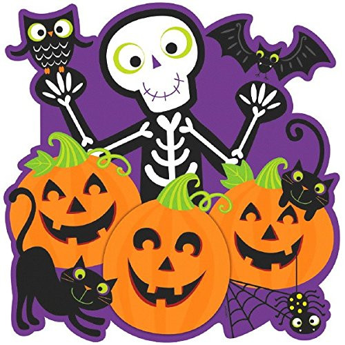 amscan Friendly Skeleton & Pumpkin Patch Cutout Halloween Trick or Treat Party Decoration, 15", Multicolor