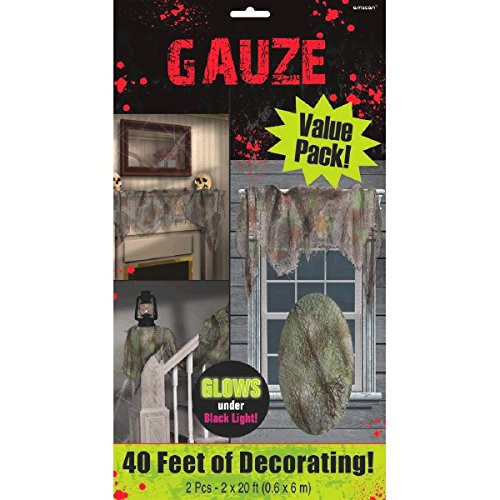 AMSCAN Gray Gauze Draping, Halloween Decor, 2 Pieces, 20' L x 2' W