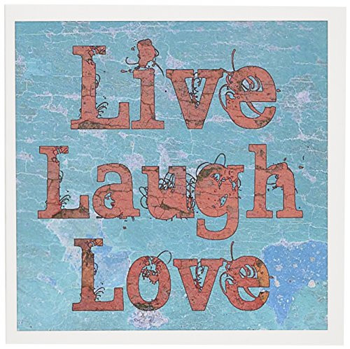 3dRose Turquoise and Red Live Laugh Love - Greeting Cards, 6 x 6 inches, set of 12 (gc_27988_2)