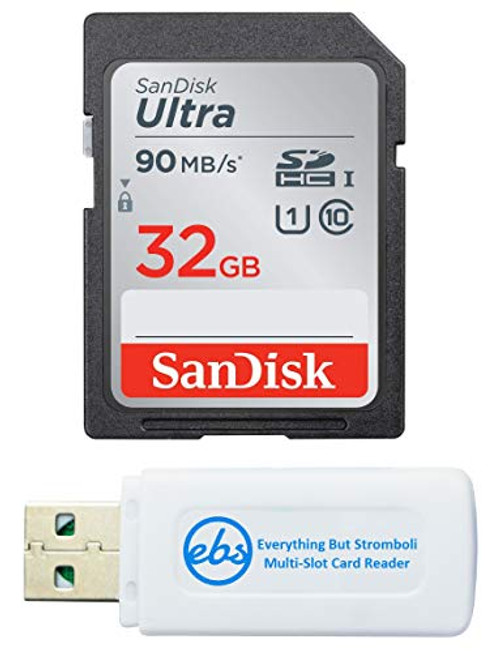 SanDisk 32GB SDHC SD Ultra Memory Card Works with Nikon Coolpix A900, A100, P1000, W100, W300, B700 Digital Camera (SDSDUNR-032G-GN6IN) Bundle with (1) Everything But Stromboli Card Reader