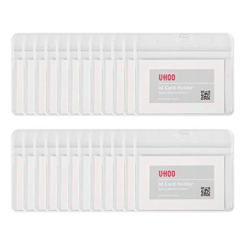 ID Badge Card Holder, Clear Vinyl Horizontal Badge Holder, PVC Resealable Waterproof Card Holder (24 Pack)