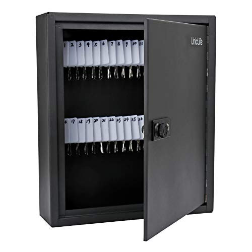 Uniclife 60 Keys Slotted Key Cabinet Steel Security Safe Lock Box with Combination Lock, Black