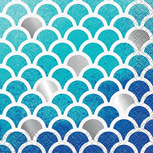 Foil Ocean Blue Scallop Beverage Napkins, 16ct