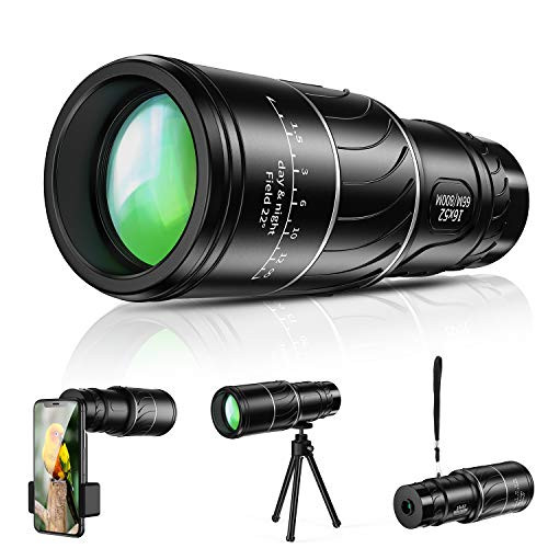 Monocular Telescope, 16x52 High Power BAK4 HD Monocular with Smartphone Holder Tripod for Adults Waterproof Night Vision with Durable and Clear Prism Dual Focus for Bird Watching, Camping, Travelling