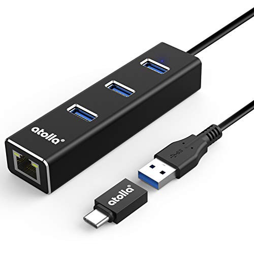 USB 3.0 Hub Ethernet with USB C Adapter, 3 Port USB 3.0 Splitter Gigabit Ethernet Hub + USB C HUB Network RJ45 1000Mbps USB Extender