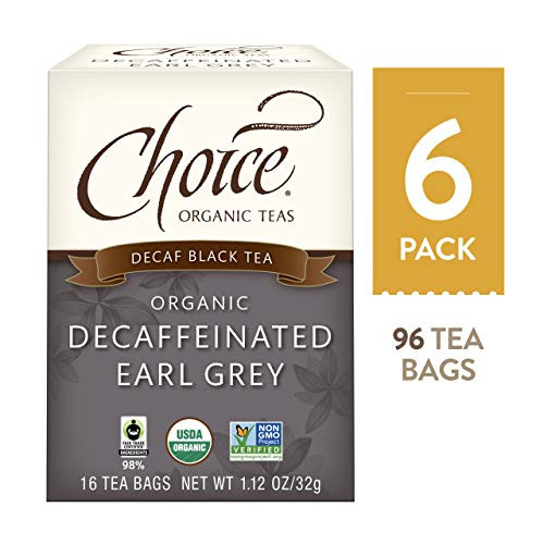 Choice Organic Teas - Decaffeinated Earl Grey Tea - Organic Decaffeinated Black Tea - 6 Pack, 96 Tea Bags Total