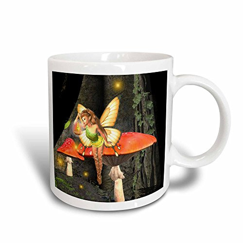 3dRose mug_23211_3"Pretty Forest Fairy On Mushroom/Toadstool With Light" Magic Transforming Mug, 11 oz, Multicolor