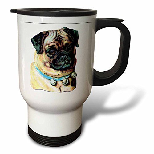 3dRose Victorian Pug Dog Portrait Stainless Steel Travel Mug, 14-Ounce