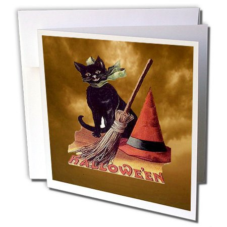 3dRose Greeting Cards, Vintage Halloween Black Cat, Set of 6 (gc_6190_1)