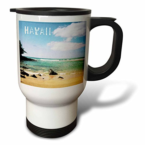 3dRose Vintage Kauai Tropical Beach Travel Photography Stainless Steel Travel Mug, 14-Ounce
